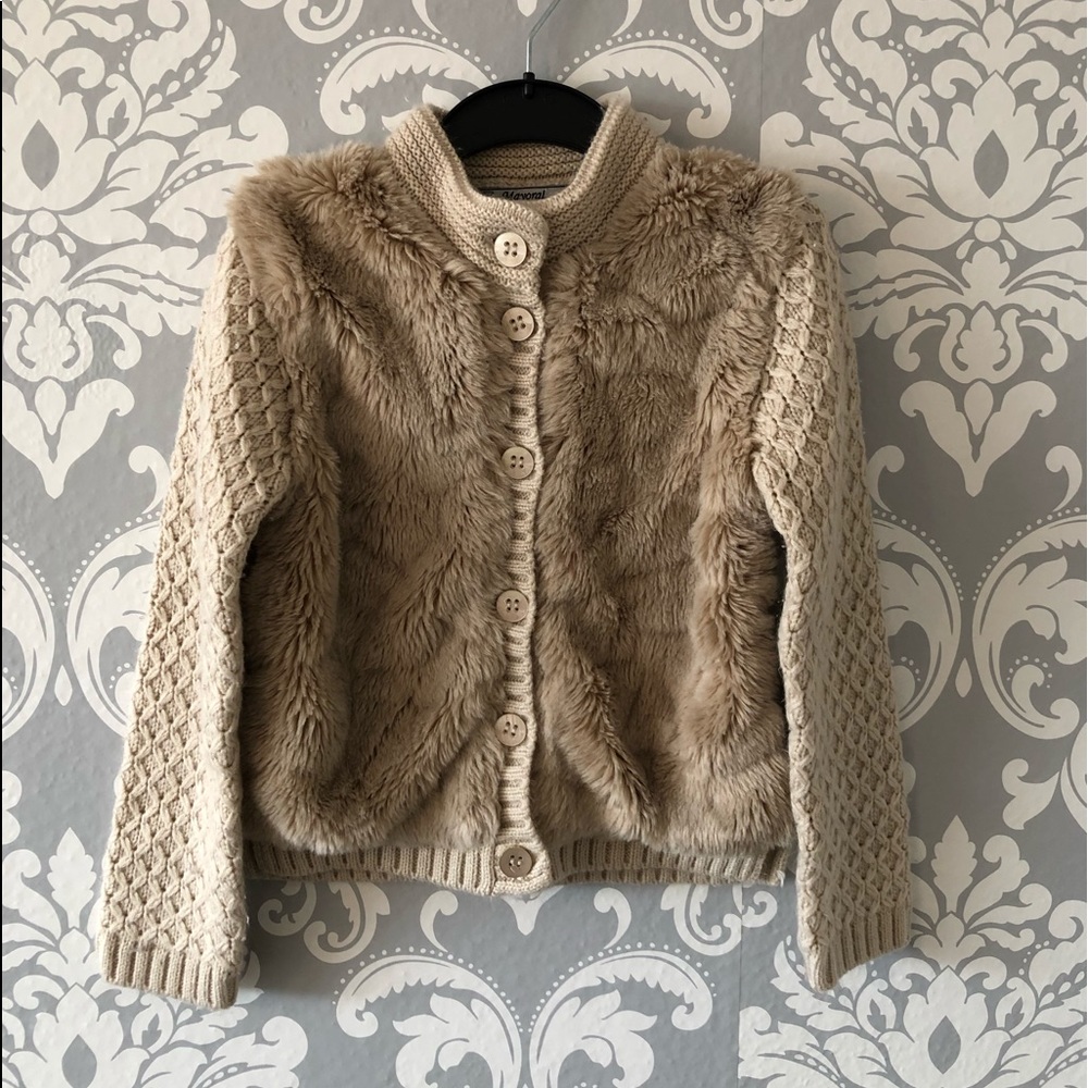 Beige Cardigan With Faux Fur Front